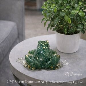 NEW Green Gold Gemstone Acrylic Frog Figurine – Decorative Desk & Shelf Accent